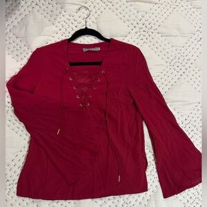 ESSUE Red Lace Up Blouse Sz S